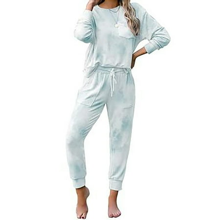 Womens Tie Dye Pajamas Set Casual Loungewear Pj Set S-XXL