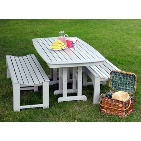 POLYWOOD Recycled Plastic Nautical Outdoor Bench Dining Set