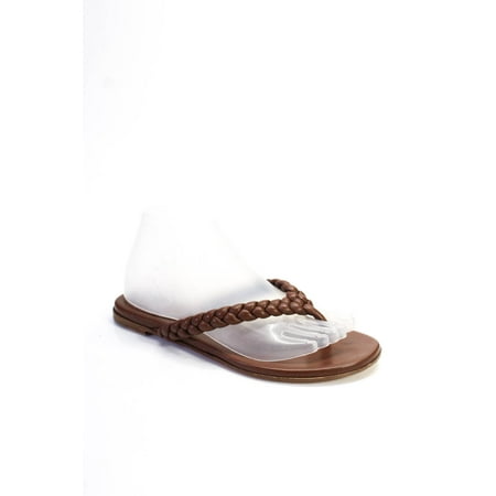 Gianvito Rossi Womens Chunky Braided Leather T Strap Sandals Brown Size 38