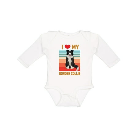 Inktastic Border Collie Dog Retro Gift Baby Boy or Baby Girl Long Sleeve Bodysuit