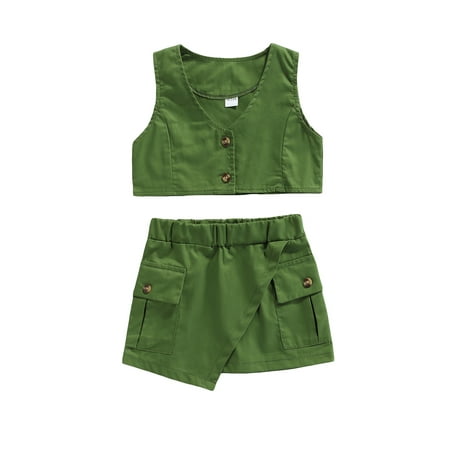 SUNSION Girls Sleeveless V-Neck Button-Up Cropped Tops+Irregular Hem Short Skirt
SUNSION Girls Sleeveless V-Neck Button-Up Cropped Tops+Irregular Hem Short Skirt
