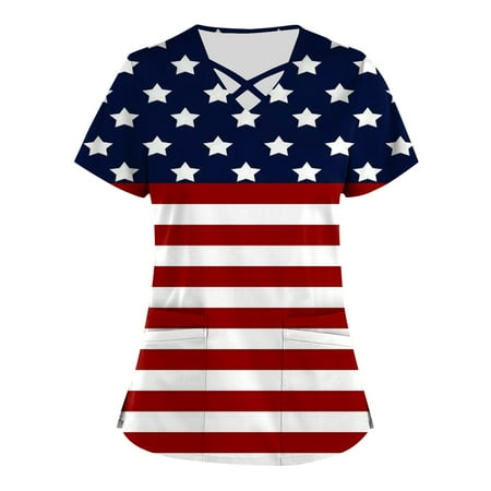 Patriot Special! HIMIWAY Shirt for Women Patriot Print Plus Size Patriot Printed Scrub Working Uniform Tops For Women Cross V-Neck Short Sleeve Fun T-Shirts Workwear Tee With Pockets Dark Blue M
Patriot Special! HIMIWAY Shirt for Women Patriot Print Plus Size Patriot Printed Scrub Working Uniform Tops For Women Cross V-Neck Short Sleeve Fun T-Shirts Workwear Tee With Pockets Dark Blue M