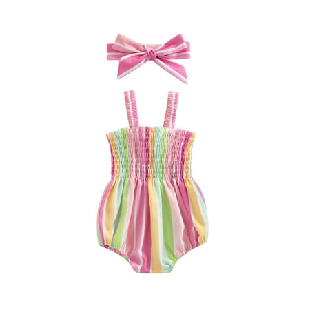 Arvbitana Baby Girls Suspender Romper Sleeveless Backless Striped Print Bodysuit + Headband Summer Casual Sling Playsuit Overalls Set for Newborn 2Pcs 0-18M
Arvbitana Baby Girls Suspender Romper Sleeveless Backless Striped Print Bodysuit + Headband Summer Casual Sling Playsuit Overalls Set for Newborn 2Pcs 0-18M