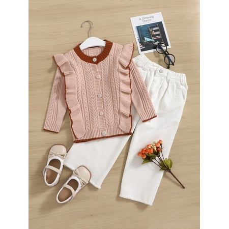 Toddler Girls Pointelle Knit Ruffle Trim Cardigan Dusty Pink Casual A040W
Toddler Girls Pointelle Knit Ruffle Trim Cardigan Dusty Pink Casual A040W