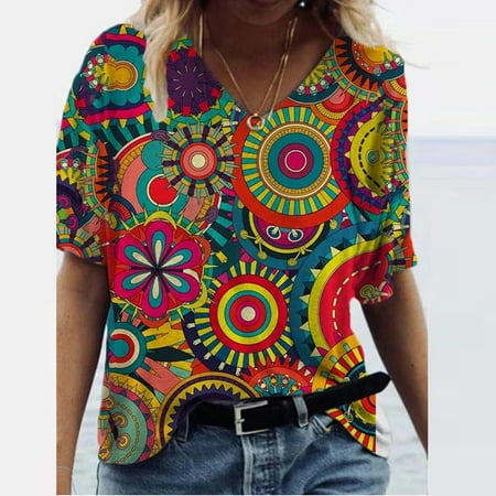 Womens Tops Summer Short Sleeve Womens V Neck Short Sleeve Tunic Tops Summer Causal Print Trendy Loose T Shirts
Womens Tops Summer Short Sleeve Womens V Neck Short Sleeve Tunic Tops Summer Causal Print Trendy Loose T Shirts