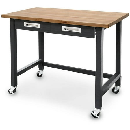Seville Classics UltraGraphite Commercial Heavy-Duty Wood Top Workbench with Drawers on Wheels