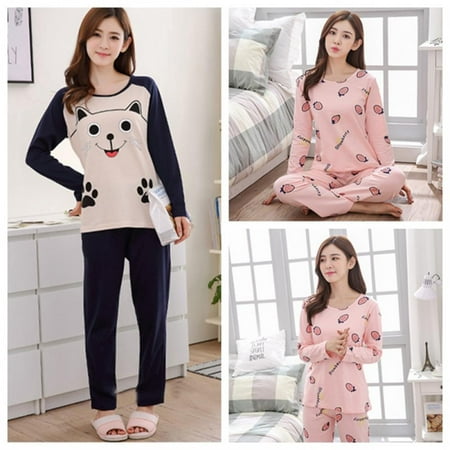 Women s Cute Cartoon Print Long Sleeve and Pants Pajama Set