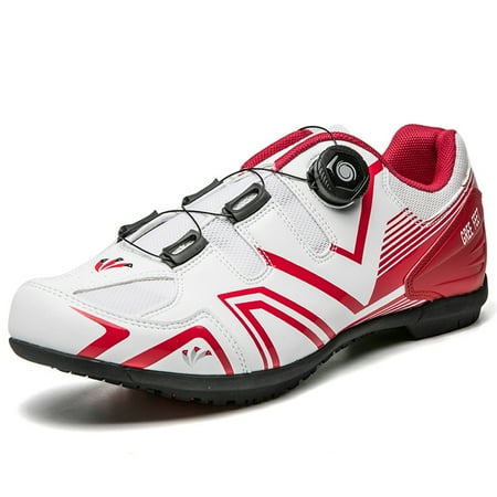 Toyella Male Road Bike Professional Lock Shoes Bicycle Shoes White Red 36