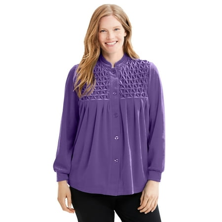 Only Necessities Women s Plus Size Smocked Velour 25& Robe