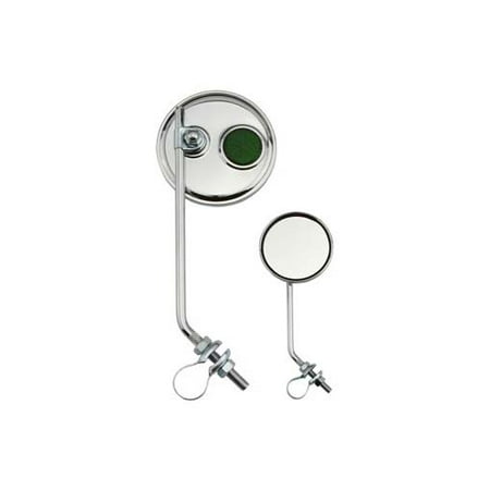 Round Bike Mirror w/Chrome Mount, Green Reflector