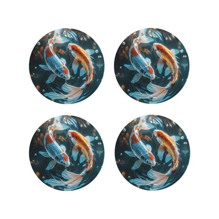 Coasters Set of 4 - Cute Koi Fish Serenity Drink Coasters for Tabletop Protection Leather Coasters for Living Room Decor and Housewarming Gift Round Shape
Coasters Set of 4 - Cute Koi Fish Serenity Drink Coasters for Tabletop Protection Leather Coasters for Living Room Decor and Housewarming Gift Round Shape