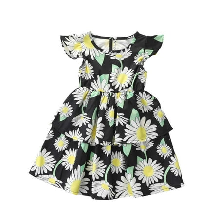 Girls And Toddlers Dress Short Sleeve Mini Dress Floral Print Black 100 
Girls And Toddlers Dress Short Sleeve Mini Dress Floral Print Black 100
