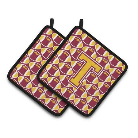 Letter T Football Maroon & Gold Pair of Pot Holders