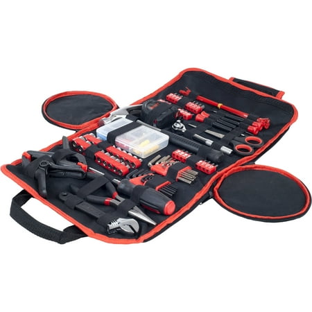 Stalwart 86-Piece Household Hand Tools Set with Roll-Up Bag (Black and Red)