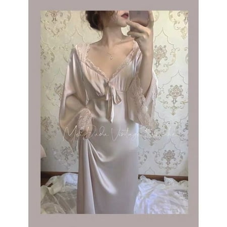 CoCopeaunt Satin Nightgown Elegant Fairy Dresses Women Autumn Sleepwear Lace Nightwear Long Sleeve Vintage Nightie Sexy Gown Vestidos
CoCopeaunt Satin Nightgown Elegant Fairy Dresses Women Autumn Sleepwear Lace Nightwear Long Sleeve Vintage Nightie Sexy Gown Vestidos