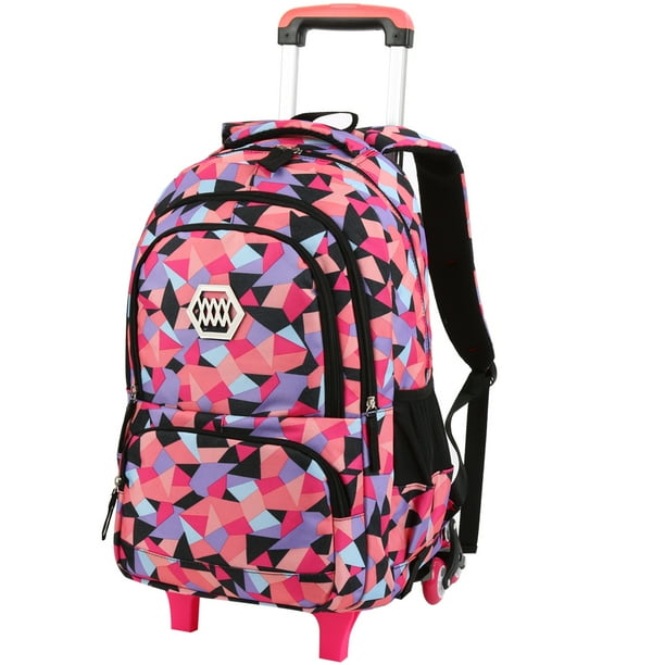 Little Girl Wheeled Backpack Adorable Rolling Daypack Large-capacity Trolley School Bag Travel Rolling Backpacks for Primary School Students