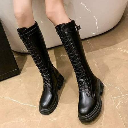 Women Mid Calf Boots Autumn And Winter Fashion Solid Color Lace Up Side Zipper Comfortable Round Toe Square Heel
Women Mid Calf Boots Autumn And Winter Fashion Solid Color Lace Up Side Zipper Comfortable Round Toe Square Heel