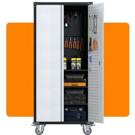 Leariso 71 H Metal Rolling Garage Storage Cabinet with Multi Use Pegboard