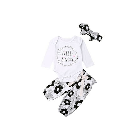 EWODOS Baby Girls Suit Long Sleeve Letter Tops and Long Pants and Headband