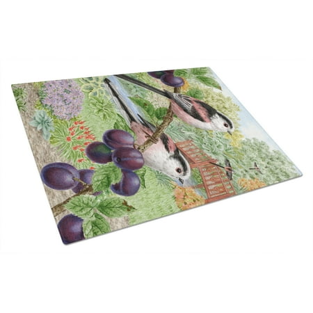 Caroline s Treasures Long Tailed Tits Glass Cutting Board Large