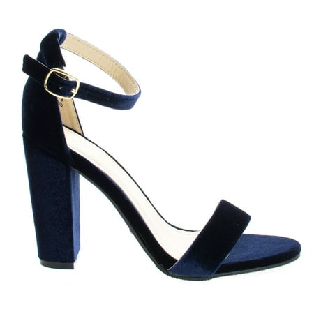 Rampage04s by Bamboo, Black Nubuck classic high heel dress sandal w ankle strap chunky block heel