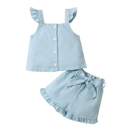 OLLUISNEO 2-3Y Toddler Baby Girls Summer Shorts Outfits Square Neckline Sleeveless Top Elastic Shorts 2 PCS Set Blue
OLLUISNEO 2-3Y Toddler Baby Girls Summer Shorts Outfits Square Neckline Sleeveless Top Elastic Shorts 2 PCS Set Blue