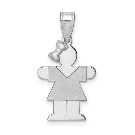 14k White Gold Small Girl Bow On Left Engravable Pendant Charm Necklace Disc Facing