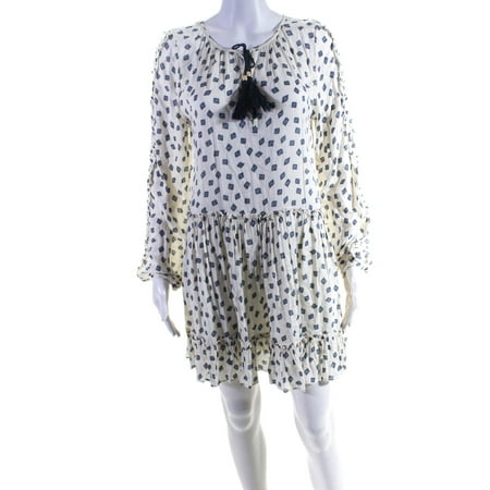 Pre-owned|Misa Womens Key Hole Neck A Line Dress White Blue Size Extra Small