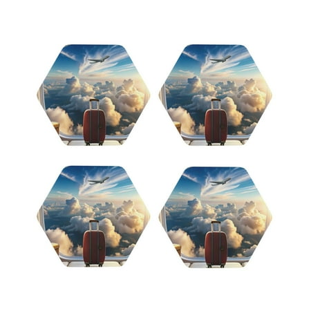Leather Coasters Set of 4 - Sunset Airplane Travel View Lightweight Non-Slip Drink Coasters for Desk Anti-Scalding Desk Cup Coasters for Office Table Decor Hexagon
Leather Coasters Set of 4 - Sunset Airplane Travel View Lightweight Non-Slip Drink Coasters for Desk Anti-Scalding Desk Cup Coasters for Office Table Decor Hexagon