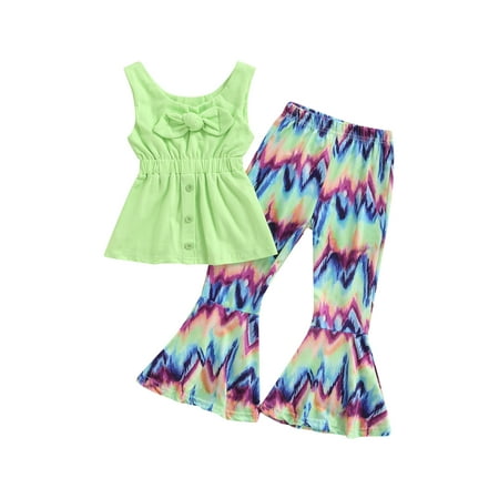 Canrulo Summer Cute Kids Girls 2pcs Clothes Sleeveless Solid Bow Elastic Vest Tops+Floral Flare Pants Sets Green 3-4 Years
Canrulo Summer Cute Kids Girls 2pcs Clothes Sleeveless Solid Bow Elastic Vest Tops+Floral Flare Pants Sets Green 3-4 Years
