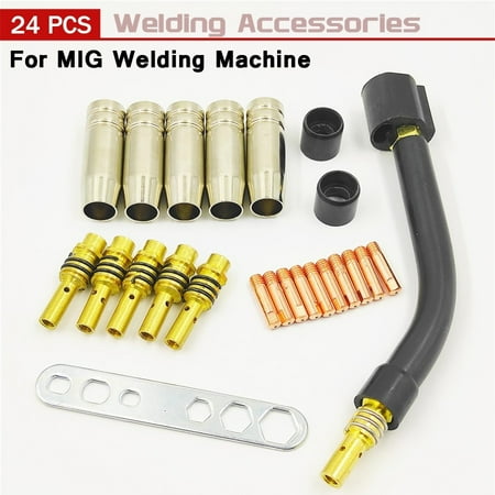 24pcs Welding Torch Pipe Mig Welding Tips Nozzle For Binzel 15AK Electrode Cups