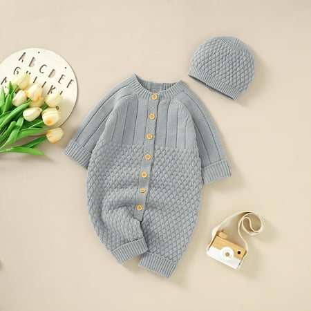 Bjutir Bodysuit For Baby Knit Romper Cotton Button Down Long Sleeve Boy Girl Solid Sweater Clothes Jumpsuit With Hat 3-6 Months
Bjutir Bodysuit For Baby Knit Romper Cotton Button Down Long Sleeve Boy Girl Solid Sweater Clothes Jumpsuit With Hat 3-6 Months