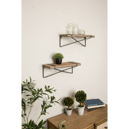 Glitzhome Farmhouse Rustic Metal Wooden Medium Wall Shelf, Set of 2