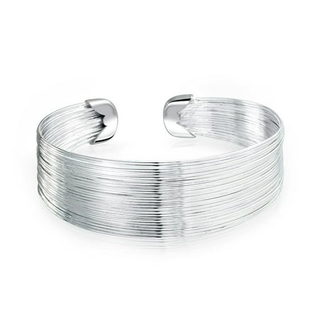Multi Strand Thin Wire Wide Bangle Connected Stacked Cuff Bracelet For Women Silver Tone Stainless Steel