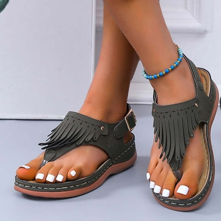 

Aoujea Summer Sandals For Women 2023 Fashion Casual Comfortable Slope Heel Tassels Decoration Dark Gray 5.5 for Party Vacation Beach Great Gifts for Girls Cost Saving