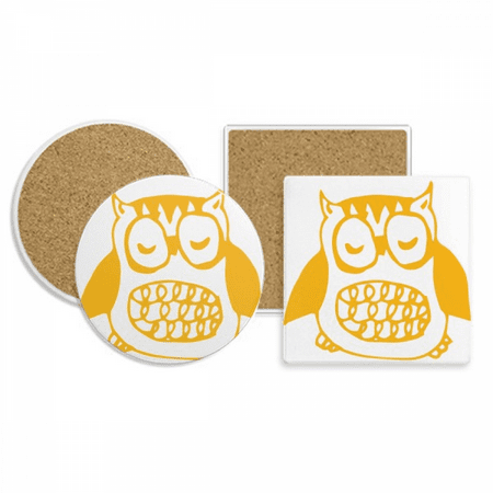 

Cartoon Fat Owl Protect Animal Pet Lover Coaster Cup Mug Holder Absorbent Stone Cork Base Set