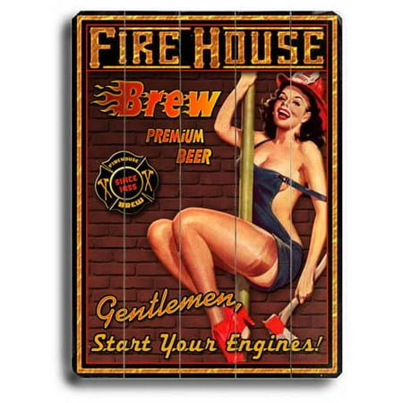 ArteHouse Decorative Wood Sign "Firehouse Brew" by Artist Kate Ward, 30" x 40", Planked Wood