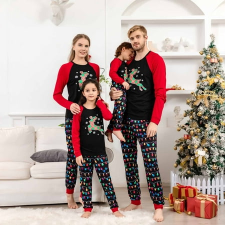 

YYDGH Matching Christmas Family Pajamas Sets Xmas Elk Reindeer Print Pjs Long Sleeve Tops and Bottom Holiday Sleepwear