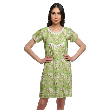 Moomaya Womens Round Neck Nursing Sleepwear Printed Short Sleeve Nightdress