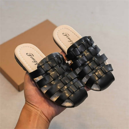 Utoimkio Toddler Girl Sandals Toddler Shoes Baby Girls Cute Weave Hollow Out Non-slip Soft Sole Beach Roman Sandals Slippers