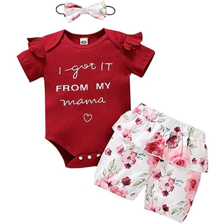 3 Pcs Newborn Baby Girl Clothes Fly Sleeve Round Neck Letter Embroidered Romper + Floral Shorts + Bowknot Headband
3 Pcs Newborn Baby Girl Clothes Fly Sleeve Round Neck Letter Embroidered Romper + Floral Shorts + Bowknot Headband