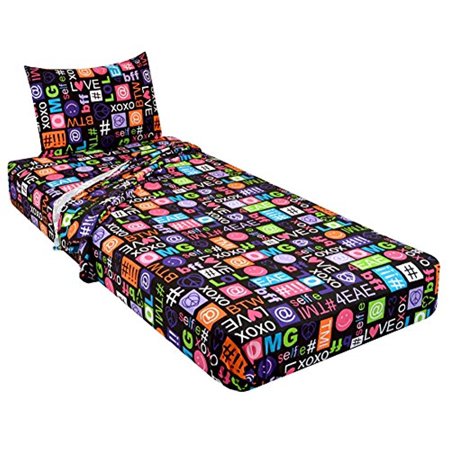 Jersey Knit 3 Piece Cot Size Camp Sheet Set - (Cot Size 30"X75", Black Text)