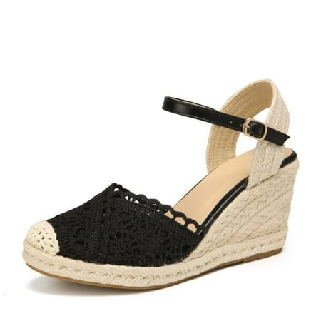 Ladies Wedge Sandals Crochet Lace Espadrille Wedges
