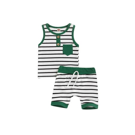 Bebiullo Newborn Infant Baby Boy Summer Clothes Stripe Sleeveless Vest Tops+Shorts Casual Outfits Green 18-24 Months
Bebiullo Newborn Infant Baby Boy Summer Clothes Stripe Sleeveless Vest Tops+Shorts Casual Outfits Green 18-24 Months