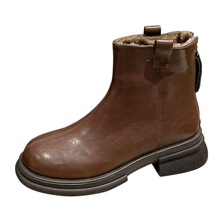SEMIMAY Women s Winter Low Heel Round Head With Cotton Warm Back Zipper Leather Solid Color Leather Boots Brown
SEMIMAY Women s Winter Low Heel Round Head With Cotton Warm Back Zipper Leather Solid Color Leather Boots Brown
