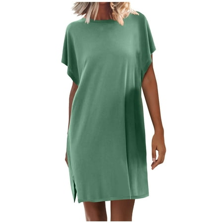 Summer Casual Dresses for Women Pullover T Shirts Cap Sleeve Comfy Short Dress Slit Solid Homewear Pajama Dress
Summer Casual Dresses for Women Pullover T Shirts Cap Sleeve Comfy Short Dress Slit Solid Homewear Pajama Dress