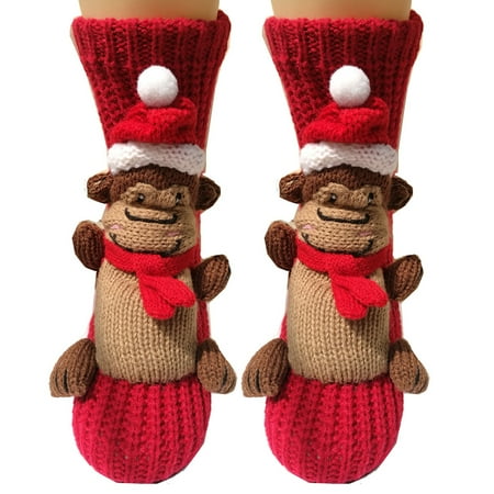 CHOMOEN Adult Christmas Non-Slip Knit Floor Slipper Socks with Cute 3D Cartoon Animal