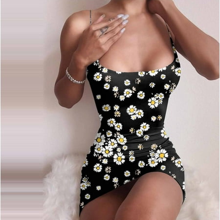 Leutsin Women s Short Sleeve Pleated Loose Swing Casual Dress Women s Printed Suspender Round Neck Bra Dress