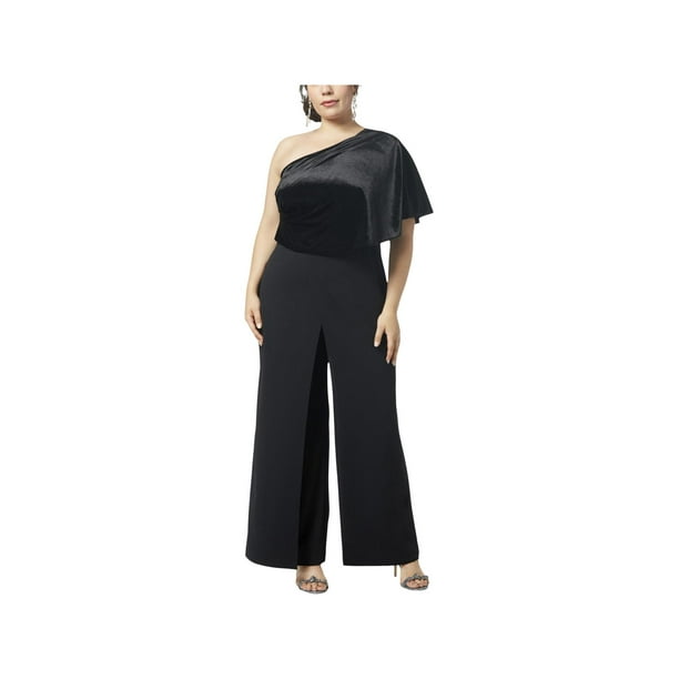 Adrianna Papell Womens Velvet One Shoulder Jumpsuit