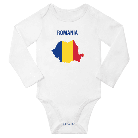 Romania Flag Map Baby Long Slevve Jumpsuits Clothes (White 18-24 Months)